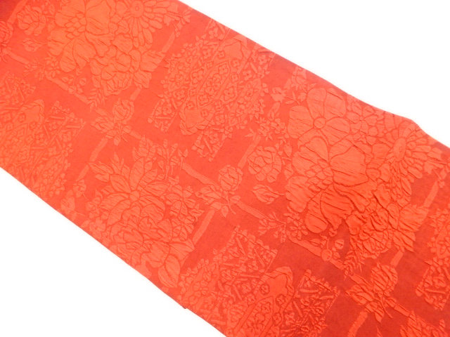 纐纈格子に花模様織出し全通袋帯